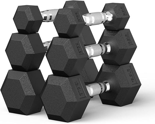 PAPABABE Hex Dumbbell Set 45-550 lb, Rubber Encased Home Gym Dumbbells, Weights Dumbbells for Women & Men, Hand Weight for Strength Training-FlexoryFit