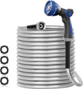 50ft 304 Stainless Steel Garden Hose Metal, Heavy Duty Water Pipe with Nozzles for Yard, Outdoor - Flexible, Never Kink & Tangle, Puncture Resistant (Sliver)