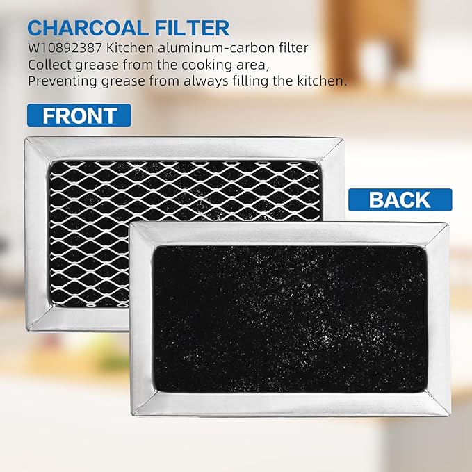 W10845250 W10892387 Microwave Charcoal Grease Filter Replaces for Whirlpool, Maytag, Amana Over-The-Range Microwave W10845250 4455038 AP6036051 PS11769323 5-1/4” X 3-1/4” X 3/8” (2 Pack)