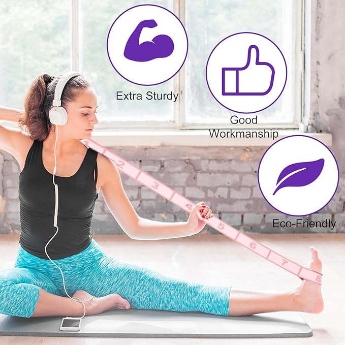 2 Pcs Yoga Stretching Strap Elastic Strap with Loops for Physical Multi-Loops Adjustable Exercise Bands Therapy Dance Yoga Pilates Gymnastics Flexible Pilates Stretch Band for Women Men-FlexoryFit