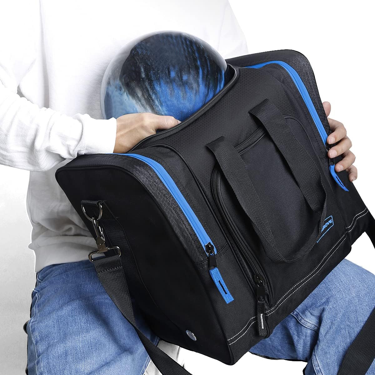 Mangrove Bowling Ball Bag for Single Ball, 2020 Bowling Ball Tote Bowling Bag with Padded Ball Holder - Fits Bowling Shoes Up to Mens Size 14 and Accessories (Black)