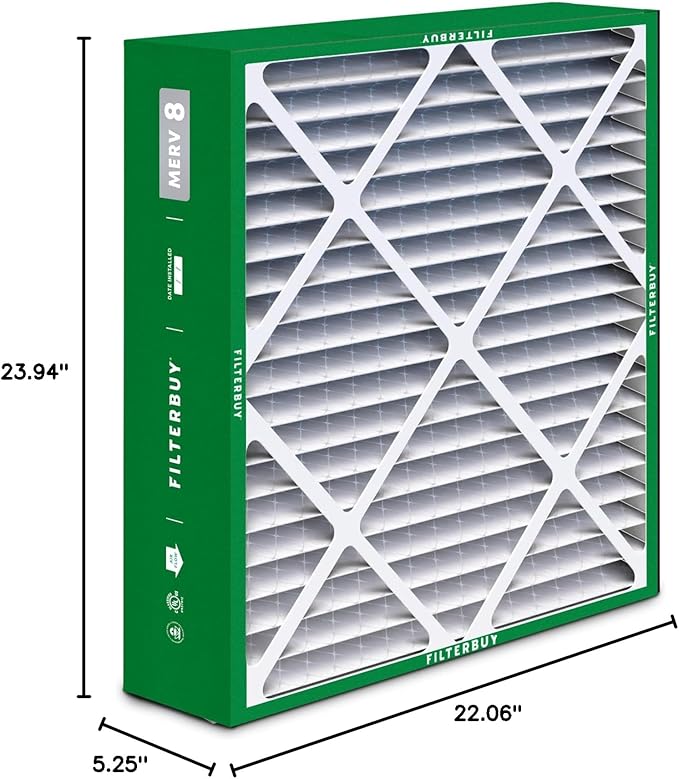 Filterbuy 22x24x5 Air Filter MERV 8 (MPR 700) Dust Defense Replacement (4-Pack), Pleated HVAC AC Furnace Filters for Amana, Goodman, and Five Seasons (Actual Size: 22.06 x 23.94 x 5.25)