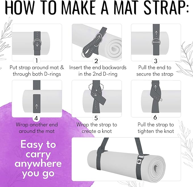TECEUM Yoga Strap & Mat Strap – 2 IN 1 – Cotton – 6 ft 8 ft 10 ft (30+ colors) – Adjustable Non-Slip Belt for Yoga, Pilates, Stretching, Physical Therapy, Fitness & Home Workout – For Carrying Mats-FlexoryFit
