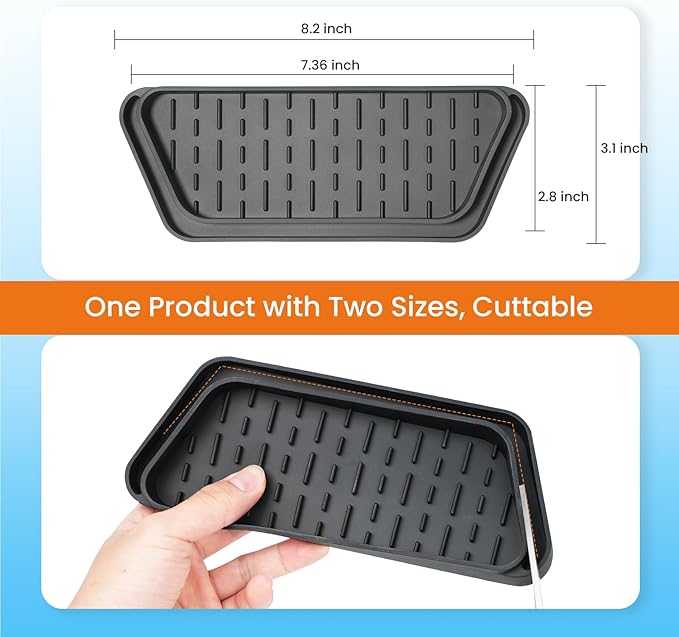 Crystala Filters Non-slip Cuttable fridge water Dispenser Drip Tray, Fridge Water Dispenser Drip Tray Prevents Water Splashes, 2 Pack (Rectangular, Black)