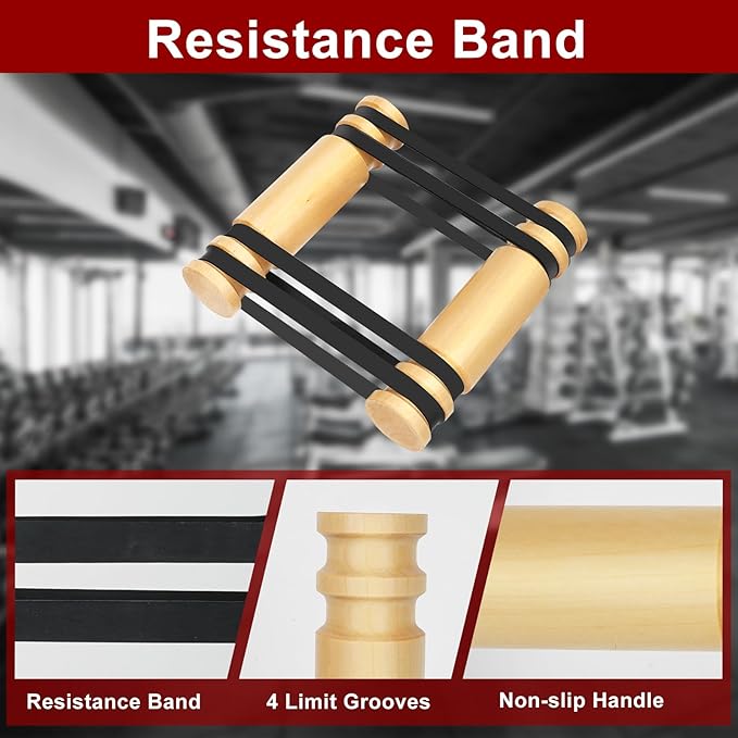 Upgraded Rip Stick - Wooden Rpistick with 6 Elastic Band, Arm Exercise Equipment, Shoulder and Resistance Training, Chest and Core Workout Equipment, Muscle Building Accessories, Home, Gym, Adjustable-FlexoryFit