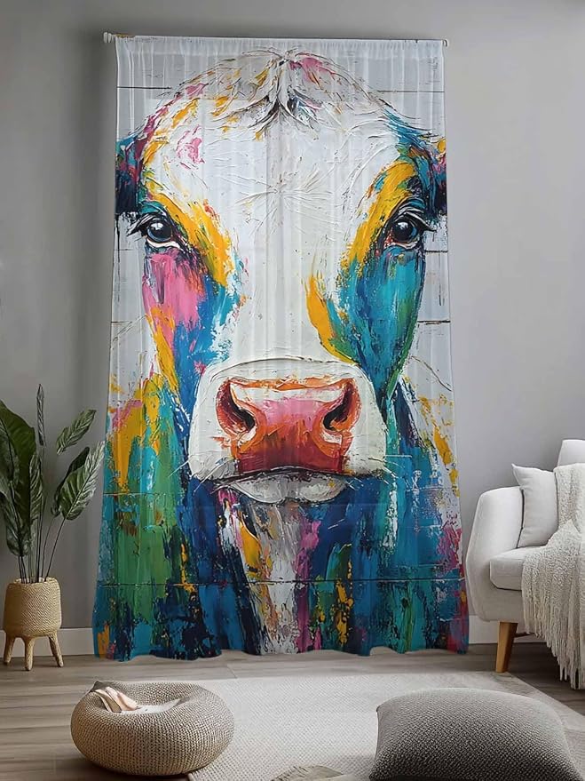 Sheer Curtains 84 Inches Long, Farmhouse Oil Painting Semi Sheer Curtains Light - Image 2