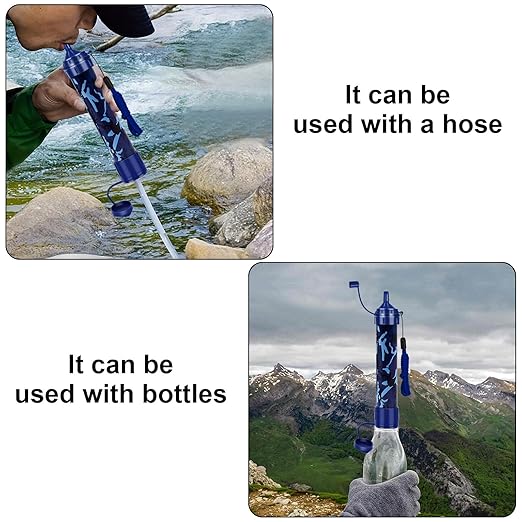 Water Filter Camping, Personal Backpacking Water Filter Straw Portable for Hiking Travels (Blue Camouflage)