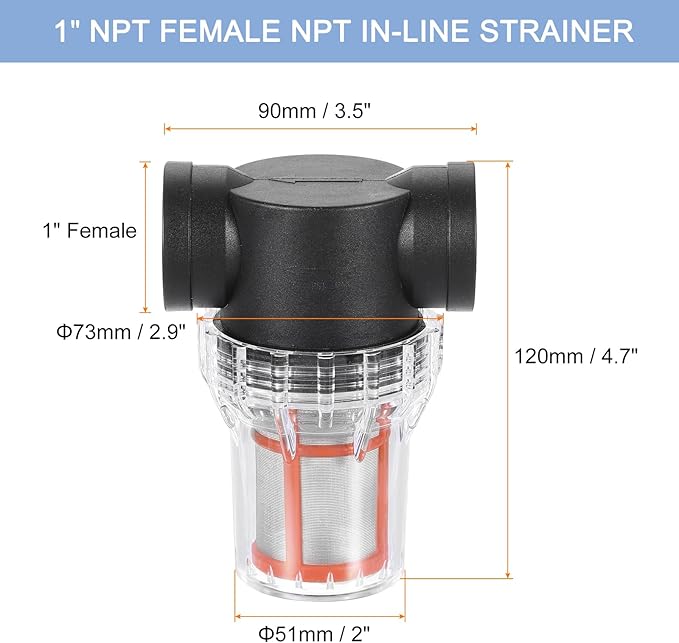 uxcell Pressure Washer Filter 1" NPT Female Thread, Inline Mesh Strainer Attachment, Stainless Steel Screen with Sealant Tape for Outdoor Gardening Inlet Water (Size:200 Mesh)