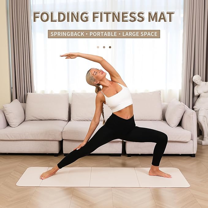 Foldable Yoga Mat - 10mm Extra Thick, 75"26" Non-Slip Exercise Fitness Mat | SGS Eco-Certified, Portable for Yoga/Pilates/Studio/Home Workout-FlexoryFit