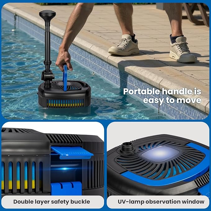 ANBULL Pond Filter Pump 950GPH, 110V/37W All-in-one Fountain Kit, Variable Frequency Water Pump with 13W UV-C, High Efficiency Filter Water Pump for Outdoor Ponds up to 1585 Gallons