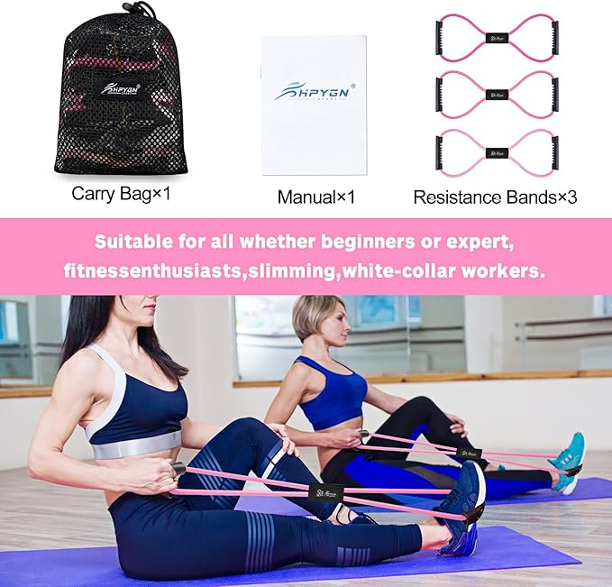 HPYGN Resistance Bands, Figure 8 Exercise Bands for Women Men, 8 Shaped Resistance Bands for Arms, Chest Expander, Yoga Gym Fitness Pulling Rope 8 Word Elastic for Exercise Muscle Training Tubing-FlexoryFit
