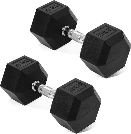 Rubber Encased Hex Dumbbell, Hand Weights with Anti-Slip Cast Iron Grip for Exercise & Fitness, Weights Dumbbells Set of 2 for Strength Training, 5-50 LBS Pair-FlexoryFit