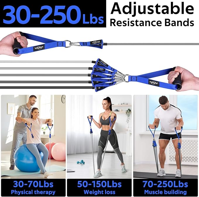 WALITO Resistance Bands Set - Exercise Bands with Handles, Door Anchor, Legs Ankle Straps, for Heavy Resistance Training, Physical Therapy, Muscle Training, Yoga, Home Workouts-FlexoryFit