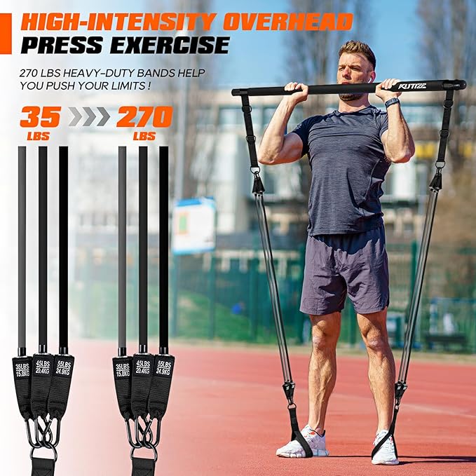 Pilates Bar Kit with Resistance Bands, Heavy Duty Pilates Equipment for Men, Strength Training Bar for Legs, Hip, Back, Arm, Abs, Chest, Shoulders, Portable Home Gym Full Body Workout Equipment-FlexoryFit
