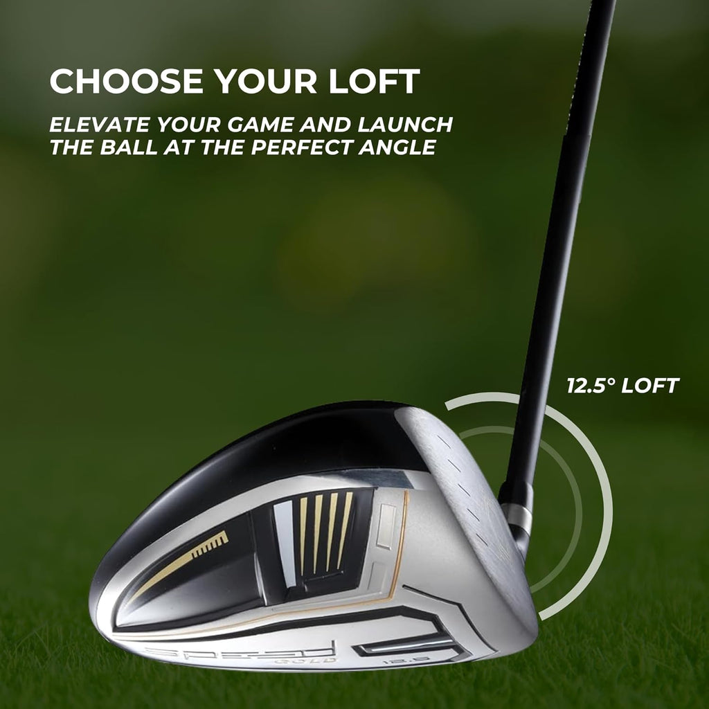 Speed Titanium Driver Golf Club, 10°, 11.5°, 12.5° Loft (Right & Left Handed), Lightweight Graphite Shaft, Oversized Sweet Spot, Aerodynamic, USGA Conforming Mens Golf Driver + Deluxe Headcover