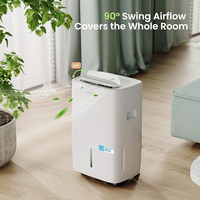 Waykar 80 Pints Energy Star Dehumidifier for Spaces up to 5,000 Sq. Ft at Home, in Basements and Large Rooms with Drain Hose and 1.14 Gallons Water Tank