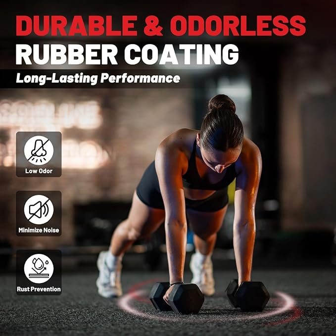 PAPABABE Hex Dumbbell Set 45-550 lb, Rubber Encased Home Gym Dumbbells, Weights Dumbbells for Women & Men, Hand Weight for Strength Training-FlexoryFit
