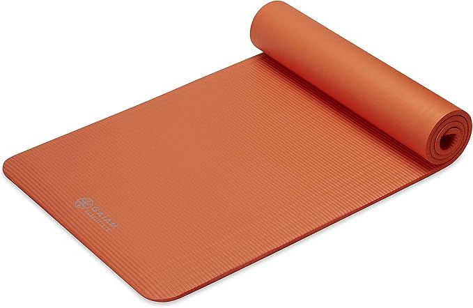Gaiam Essentials Thick Yoga Mat Fitness & Exercise Mat with Easy-Cinch Yoga Mat Carrier Strap, 72"L x 24"W x 2/5 Inch Thick-FlexoryFit