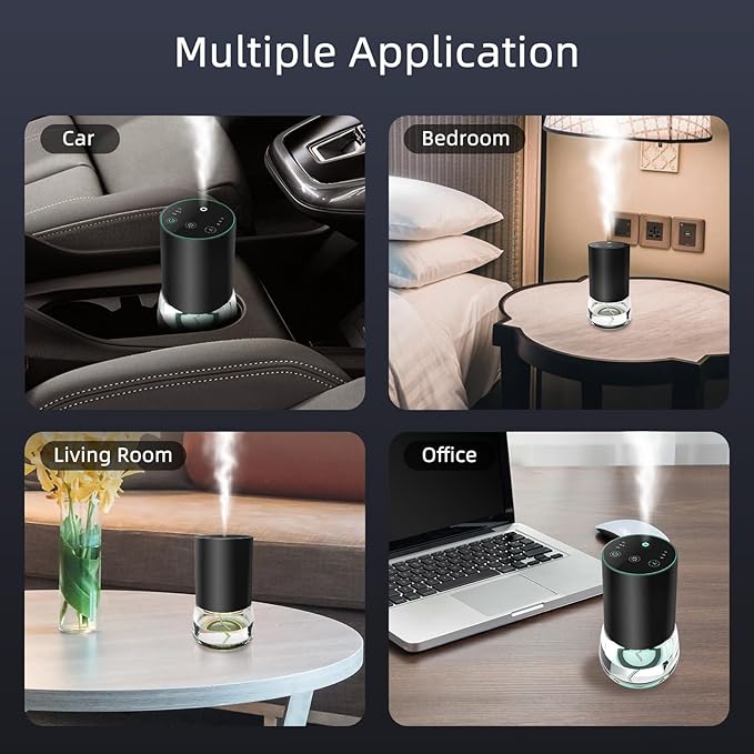 Waterless Essential Oil Diffuser 100ML Large Capacity Battery Operated Cordless Aromatherapy Diffuser with Timing & 3 Mist Levels car Diffuser 7 Colour Led Lights (Black-Set)