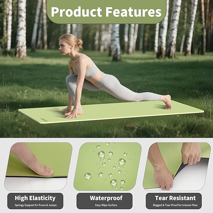 HAHE Non Slip Yoga Mat Wide, (72"L X 32"W, 0.24" Thick) Large Fitness Exercise Mat with Carrying Strap, Eco-Friendly POE Yoga Mats for Home, Gym, Pilates, Stretching-FlexoryFit