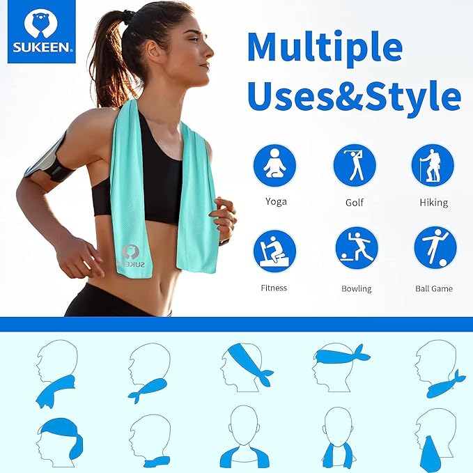 Sukeen 10 Pack Cooling Towels (40"x12") for Sweat, Quick-Drying Neck Cooling Wraps, Soft Breathable Cooling Towels for Neck and Face, Chilly SportsTowel for Yoga, Sport, Running, Workout-FlexoryFit