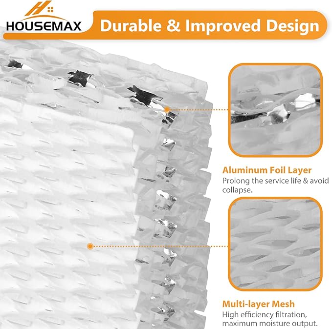 HOUSEMAX 4 Pack WF813 Humidifier Wick Filters with 2 Cleaning Fish, Compatible with Vicks Equate Eqwf813 Eq-2119-Ul, Relion RCM-832 RCM-832N, ProCare PCCM-832N Cool Mist Humidifier Replacement Filter