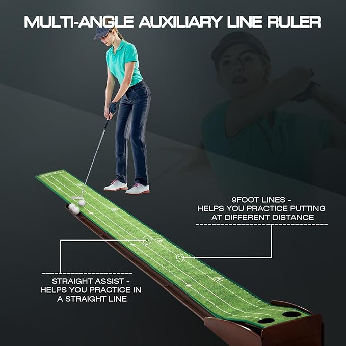 Putting Green Putting matt for Indoors Golf Putting Mat - Indoor Putting with Ball. Putting matt for Golf Practice, Portable and Easy to Clean. Great Gift