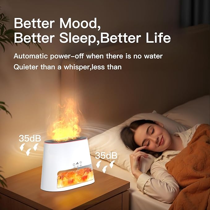 Luxury Himalayan Salt Lamp Humidifier & Aromatherapy Diffuser - 8 Color Mood Lighting w/Remote for Spa, Bedroom, Home Relaxation260ml (White)