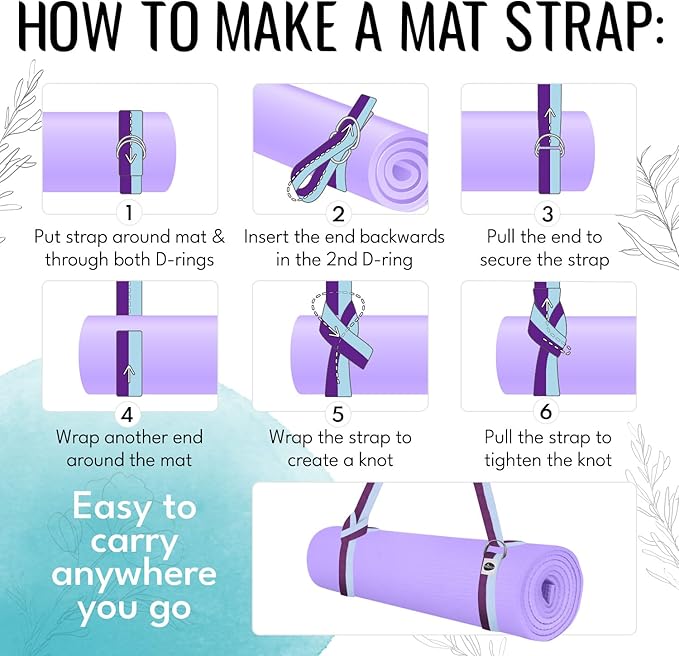 TECEUM Yoga Strap & Mat Strap – 2 IN 1 – Cotton – 6 ft 8 ft 10 ft (30+ colors) – Adjustable Non-Slip Belt for Yoga, Pilates, Stretching, Physical Therapy, Fitness & Home Workout – For Carrying Mats-FlexoryFit