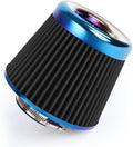 Universal Cold Air Intake Filter Clamp-On Replacement Air Filter Flange Diameter 3 inches/76mm High Performance Washable Filter Black