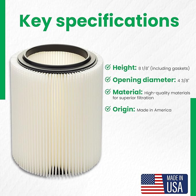 Replacement Filter for Craftsman and Ridgid Shop Vacs Part # 9-17816 & Part # VF4000, 1 Pack + Cap, Original Filter