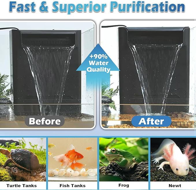 Turtle Tank Filter w/U-V Light for Large 40-150 Gal Tank 4-Stage Flow Adjustable Low Water Level Internal Deodorization Green Clean Machine Killing Cloudy Saltwater Freshwater Aquarium Crystal Clear