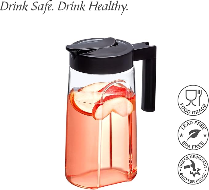 Amazing Abby - Slim Mini - Tritan Pitcher (48 oz), Unbreakable Plastic Water Pitcher with Lid, BPA-Free, Heat-Resistant, Dishwasher-Safe, Great for Iced and Hot Drinks, Indoors and Outdoors, Black