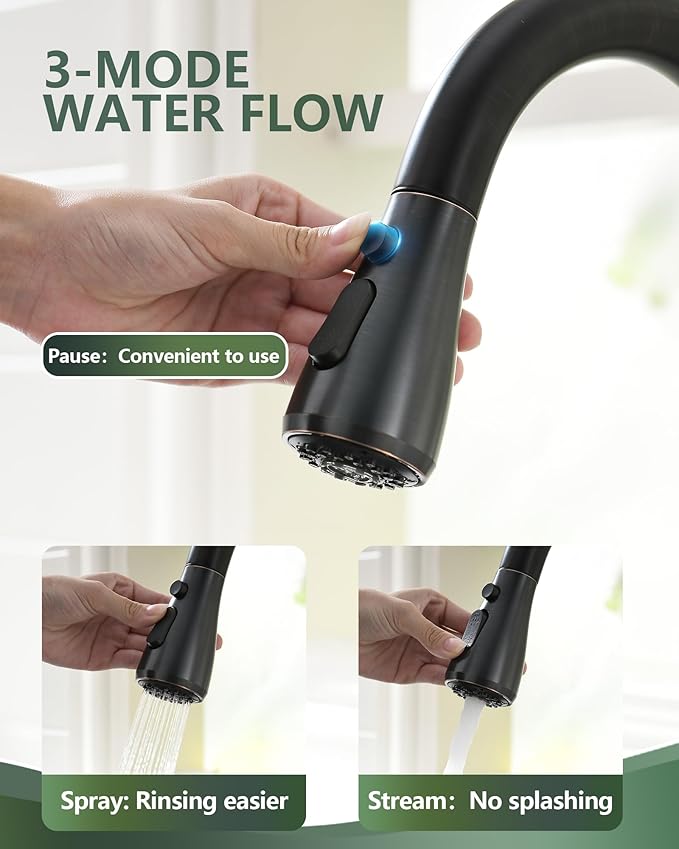 Oil Rubbed Bronze Faucet with Pull Down Sprayer - Bronze Kitchen Sink Faucet, Single Handle, Single or 3 Hole, Sprayer
