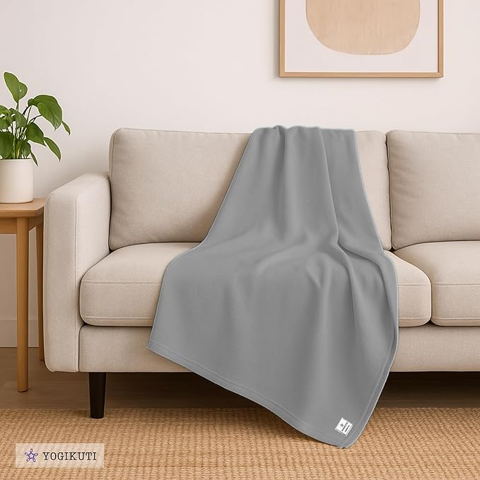 Yogikuti Iyengar Cotton Yoga Blanket Set of One – Thick Handwoven Yoga Blankets for Restorative Yoga, Meditation & Pranayama – Premium Cotton Yoga Blanket for Support & Comfort in Pranayama (Gray)-FlexoryFit