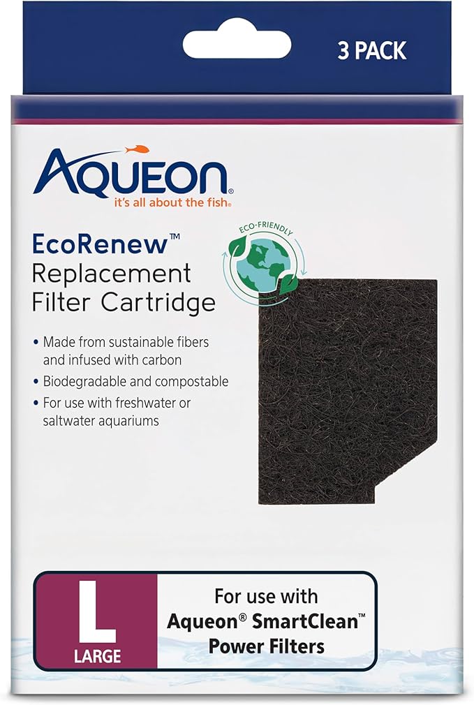 Aqueon Genuine EcoRenew Filter Cartridges, for Freshwater and Saltwater Aquariums, Large, 3-Pack