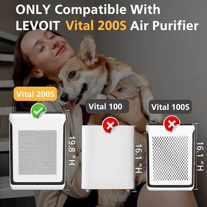 Vital 200S Smoke Remover Replacement Filter for LEVOIT Vital 200S and Vital 200S-P Air Purifier, HEPA and High-Efficiency Activated Carbon Filter, Vital 200S-RF-SR