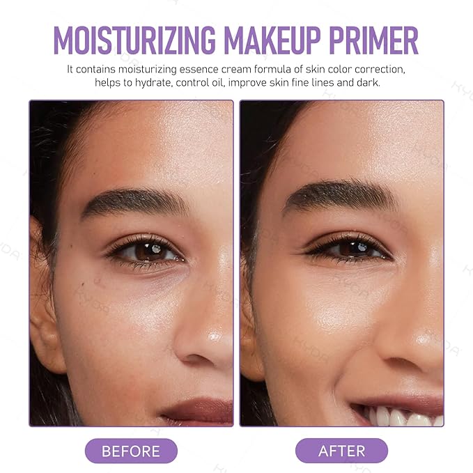 KYDA 2PCS Color Correcting Primer,SPF Makeup 50 PA+++,Color Correcting Serum, Moisturizing Makeup Primer, One Step Brightening Primer to Even Skin Tone, Oil Control Skin Corrector,Purple Pink Green-FlexoryFit