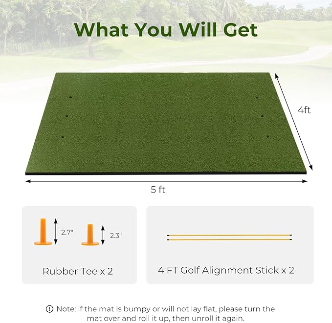 Tangkula Golf Hitting Mat, Artificial Turf Mat for Indoor/Outdoor Golf Practice Includes 2 Rubber Tees & 2 Alignment Sticks, Golf Training Mat for Home Backyard Garage