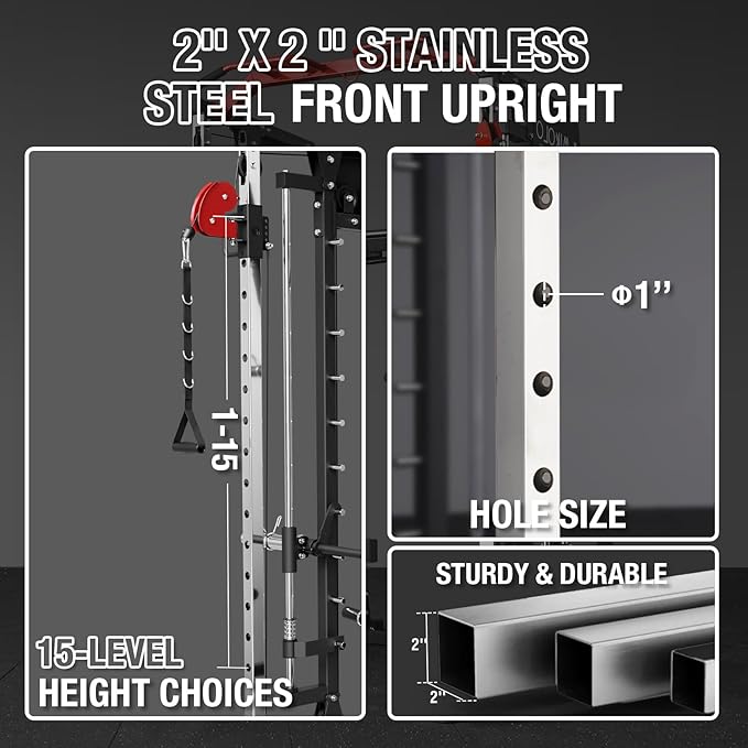 Mikolo Smith Machine, 2200lbs Squat Rack with LAT-Pull Down System & Cable Crossover Machine, Training Equipment with Leg Hold-Down Attachment-FlexoryFit