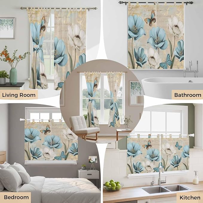 Spring Flowers Bathroom Curtains 63 Inch Length, Window Curtains Tab Top - Image 7