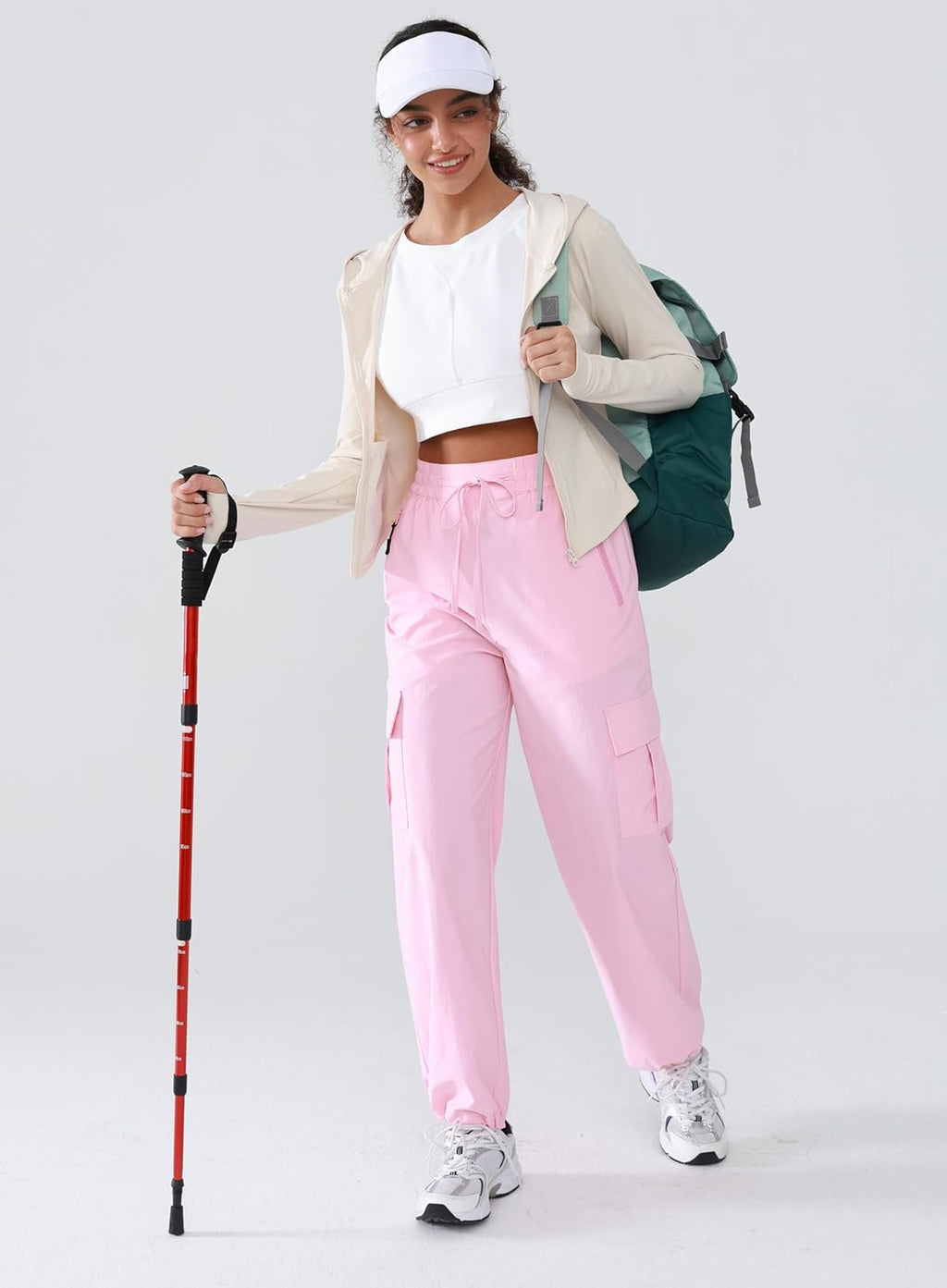 Hiking Pants Women Lightweight Cargo Pants Quick Dry Water Resistant Outdoor Travel Pants with Zipper Pockets