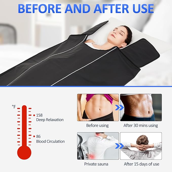 Sauna Blanket for Detoxification,Portable Blanket for Home Relaxation,Indoor Person PU Thermal Sauna for Body Recovery,86-158℉ Temp Range, 20-60 Minutes Timer,6.2ft×2.7ft