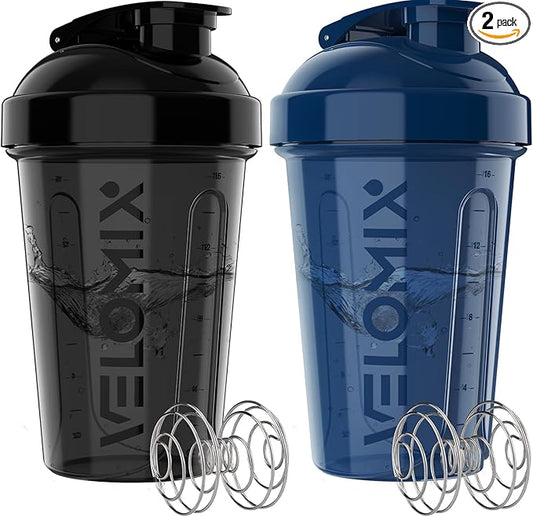 '-2 Pack- 20 oz Protein Shaker Bottles for Protein Mixes - 2x Wire Whisk, Leak Proof Shaker Cups for Protein Shakes and Pre Workout, Protein Shaker Bottle Pack, Protein Mixer Cup (Blue&Black)-FlexoryFit