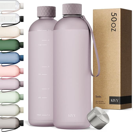 KIVY Slim Water Bottle 50oz [Lightweight & Shatterproof] - Reusable Tritan Water Bottle - Leak Proof Water Bottle for Women & Men - No Spill - Dishwasher Safe‚-FlexoryFit