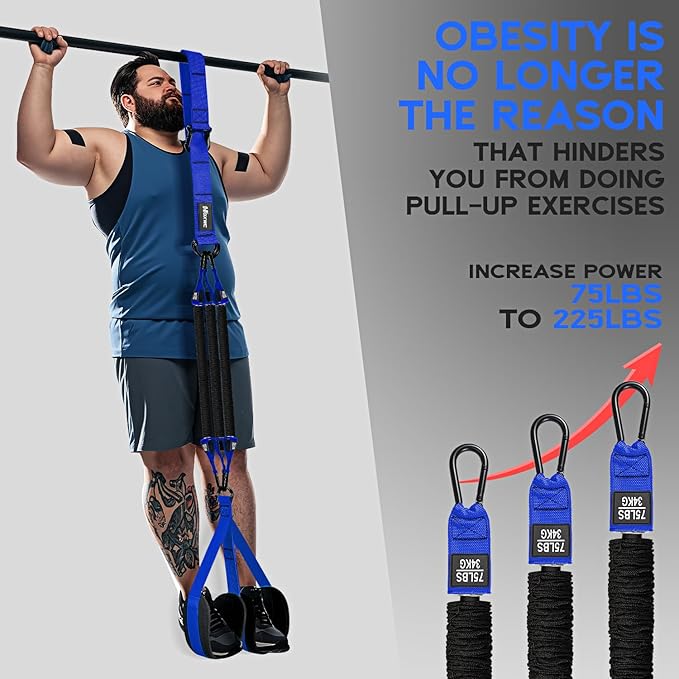 Pull Up Assistance Bands, Adjustable Heavy Duty Resistance Band for Pull Up, 3 Pull Up Bands, Comfortable Fabric Feet/Knee Rest, Assistance Bands for Pull-Up, Home Fitness, Body Stretching-FlexoryFit