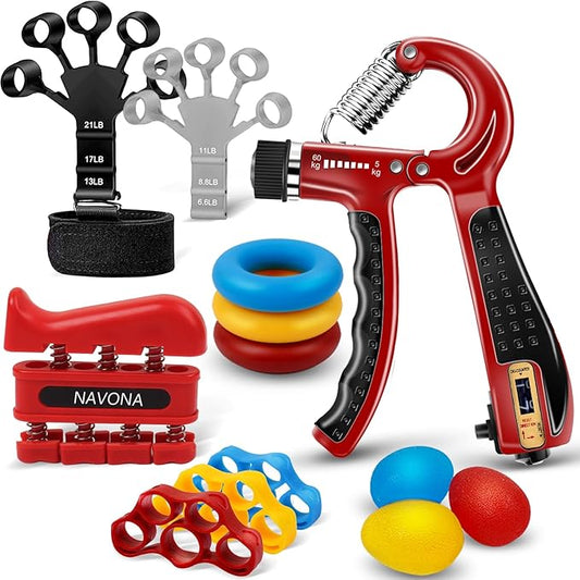 13 PCS Grip Strength Trainer Kit, Hand Gripper Strengthener, Forearm Strengthener, Finger Strengthener, Finger Exerciser, Stress Relief Ball, Forearm Workout Ring for Muscle Building and Injury Recover-FlexoryFit