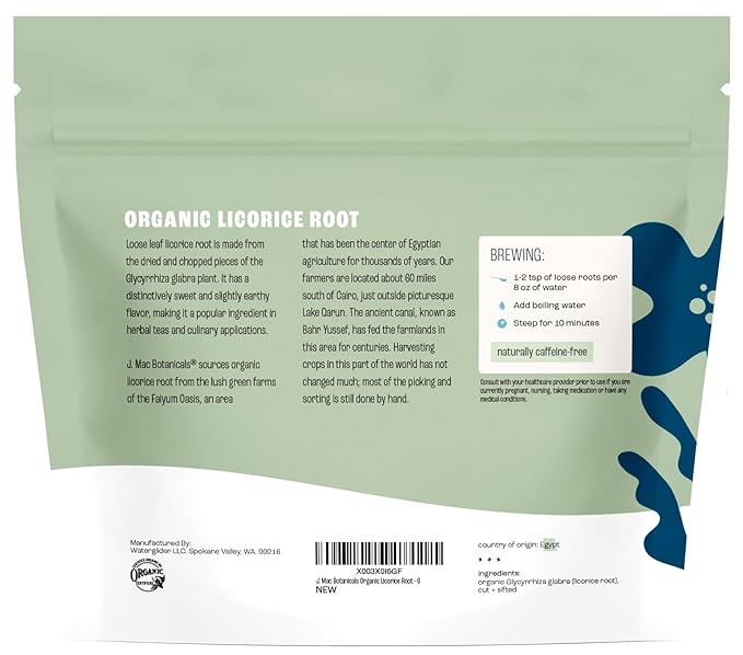 J Mac Botanicals Organic Licorice Root Tea, Cut and Sifted, Dried Herb, regaliz raiz organico-FlexoryFit