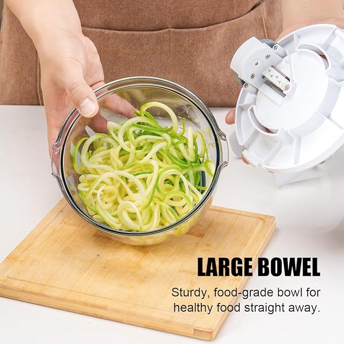 KEOUKE Vegetable Spiralizer & Zucchini Noodle Maker - 3 In 1 Adjustable Spiral Slicer with BPA-Free Plastic & Clear Bowl, Effortless for Cucumber, Potato, Carrot-FlexoryFit