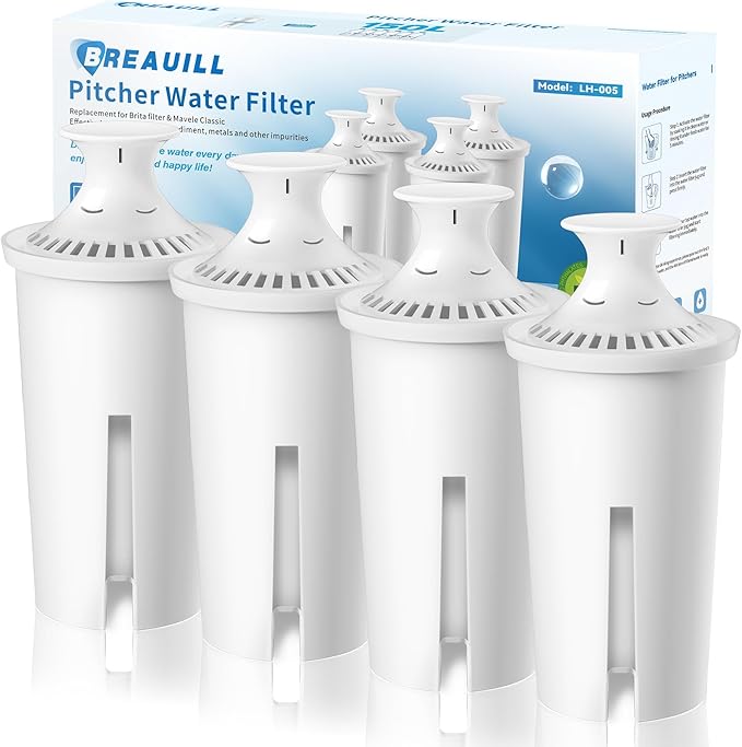 Filter Replacement Compatible with Brita® Water Filter, Pitchers, Water Filter Replacement Compatible with Brita® Classic, OB03, Mavea® 107007 35557, 4 PCS Water Pitcher Filter